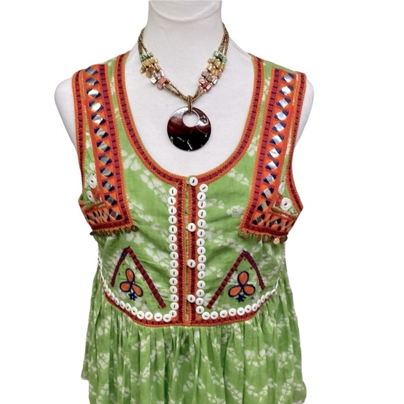 Indigo Moon Peplum Embroidered Coin Button Blouse - Picture 3 of 6